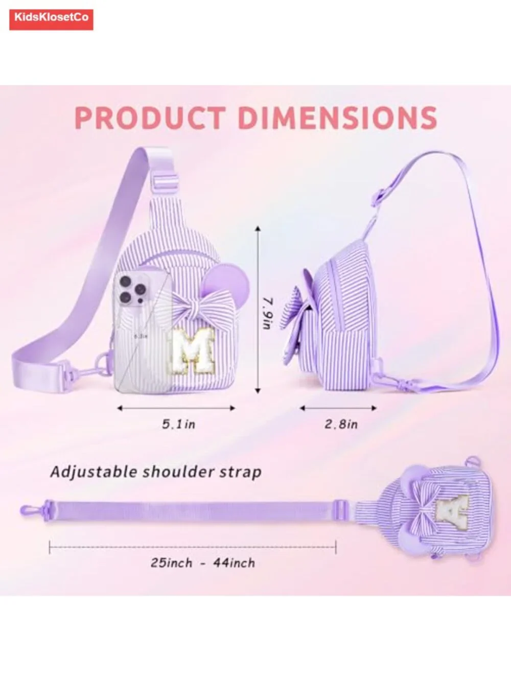 Kids Girls Initial Crossbody Sling Bag Belt Purse Gift